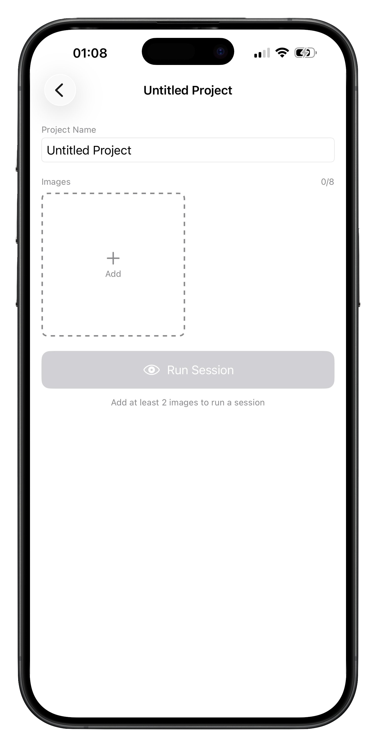 Saccade app — project setup screen